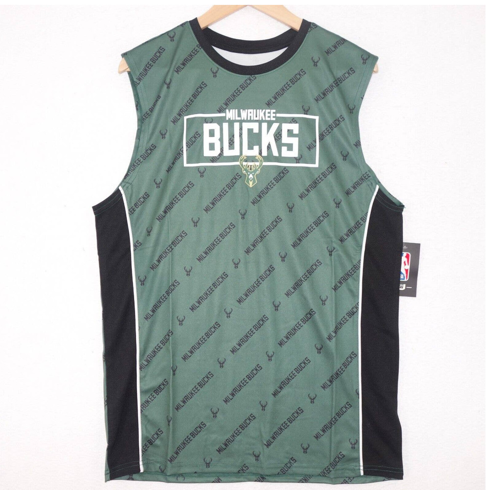 NEW Milwaukee Bucks NBA Authentic Tee Sleeveless Jersey Logo Men's Large